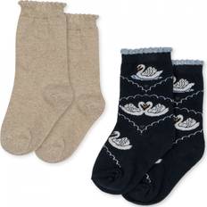 Konges Sløjd Kid's Jacquard Swan Socks 2-pack - Navy/Off White