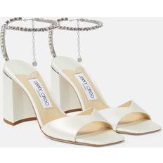 Stoff Sandaletten Jimmy Choo Saeda embellished satin sandals white