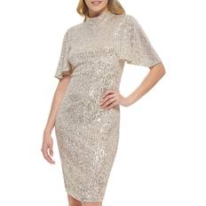 Evening Gowns - Silver Dresses Eliza J Women's Sequin Flutter Sleeve Sheath Dress Silver