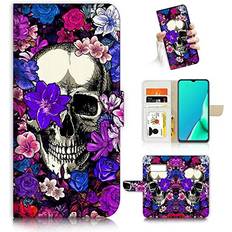 Wallet Cases for Samsung S10e, for Samsung Galaxy S10E, Designed Flip Wallet Phone Case Cover, A24578 Flower Skull
