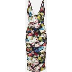 Slip Dresses Kleider Dolce & Gabbana Nocturnal Flower Draped Midi Kleid Multicolor