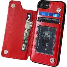 Wallet Cases MIDOLA Wallet Case for iPhone 7 8 SE 2020 with Card Holder Cover Flip Cell Phone Money Clip Premium PU Leather Kickstand Card Slots Double Magnetic Shockproof Slim Protective Purse 4.7 Inch Red