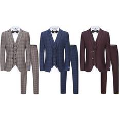 S Suits Braveman Men's 3-Piece Performance Stretch Slim Fit Check Suit Light brown