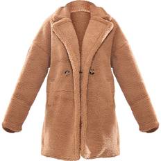 PrettyLittleThing Polyester Coats PrettyLittleThing Borg Lapel Drop Arm Midi Coat - Camel