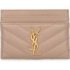 Saint Laurent Monogram Quilted Leather Card Case - Dark Beige/Gold