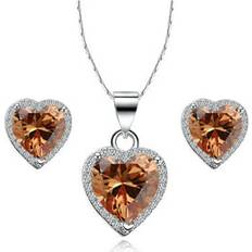 White Jewelry Sets Paris Jewelry 18k White Gold Plated Heart Carat Created Champagne Full Set Necklace Earrings