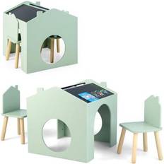 Costway 3 Pieces Wooden Kids Table and Chair Set-Green