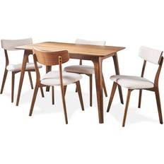 Dining Sets Christopher Knight Home 5pc Megann Mid Century Wood Walnut/Light Dining Set