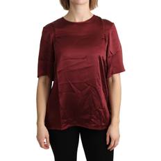 Dolce & Gabbana Red Blouses Dolce & Gabbana Bordeaux Roundneck Blouse Silk Women's Top