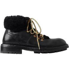 Dolce & Gabbana Lace Boots Dolce & Gabbana Black Leather Bernini Shearling Boots Shoes EU43/US10