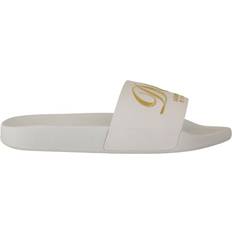 Dolce & Gabbana Men Slippers & Sandals Dolce & Gabbana White Leather Luxury Hotel Slides Sandals Shoes