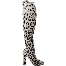 Dolce & Gabbana Women High Boots Dolce & Gabbana White Black Leopard Stretch Long Boots