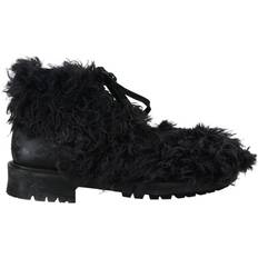 Dolce & Gabbana Men Lace Boots Dolce & Gabbana Black Leather Combat Shearling Boots Shoes EU42/US9