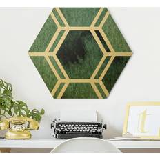 Grün Wanddekoration Klebefieber Hexagon-Alu-Dibond Bild Hexagonträume Aquarell Wanddeko