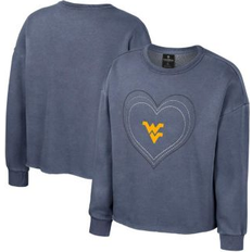 Sweatshirts Colosseum Girls Youth Navy West Virginia Mountaineers Audrey Washed Fleece Pullover Crewneck Sweatshirt