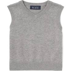 Gray Knitted Sweaters The Children's Place Boys' Toddler Uniform V-Neck Sweater Vest, Smoke, 9-12 Months