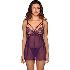 Dreamgirl Plus Size Eyelash Lace Babydoll & G-String Set with Underwire  Balconette Bra Support