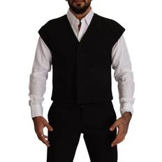 Herre - Ull Vester Dolce & Gabbana Black Wool Cotton Dress Waistcoat Vest IT48