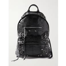 Men School Bags Balenciaga Cagole Leather Backpack Black 01