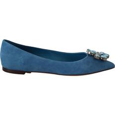 Dolce & Gabbana Women Loafers Dolce & Gabbana Blue Suede Crystals Loafers Flats Shoes