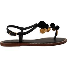 Dolce & Gabbana Women Sandals Dolce & Gabbana Black Leather Coins Flip Flops Sandals Shoes