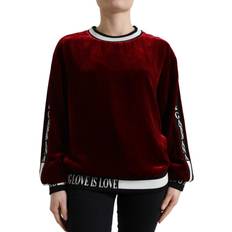 Dolce & Gabbana Red Sweaters Dolce & Gabbana Bordeaux Velvet Crew Neck Pullover Women's Sweater