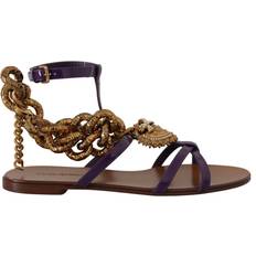 Dolce & Gabbana Slippers & Sandals Dolce & Gabbana Purple Leather Devotion Flats Sandals Shoes