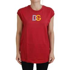 Dolce & Gabbana Red Tank Tops Dolce & Gabbana Red Cotton DG Logo Tank Top Women's T-shirt