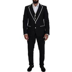 Svarte Dresser Dolce & Gabbana Black Wool White Silk Slim Fit Suit IT54