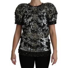 Dolce & Gabbana Polyester Blouses Dolce & Gabbana Black Sequined Crystal Embellished Top Blouse IT38