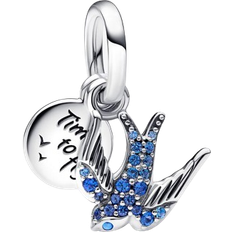 Pandora Sparkling Swallow & Quote Double Dangle Charm - Silver/Blue