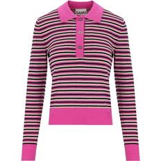 Merino Wool Polo Shirts Ganni Pink Striped Polo