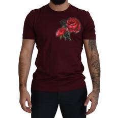 Dolce & Gabbana Red T-shirts & Tank Tops Dolce & Gabbana Bordeaux Roses Cotton Crewneck Men's T-shirt