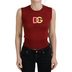 Dolce & Gabbana Red Tank Tops Dolce & Gabbana Red Green DG Logo Sleeveless Pullover Women's Top