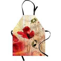 Textiles Ambesonne Flower Red Poppy Flower Paint Brush Effect Bib Apron Black