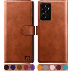Samsung Galaxy S21 Ultra Wallet Cases SUANPOT for Samsung Galaxy S21 Ultra 6.8" with RFID Blocking Leather Wallet case Credit Card Holder,Flip Folio Book Phone case Shockproof Cover Women Men for Samsung S21 Ultra case Wallet Light Brown