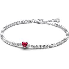 Pandora Sparkling Heart Tennis Bracelet - Silver/Red