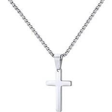 Jewelry M Mooham Silver Cross Necklace for Men Gifts, Mens Cross Necklaces Stainless Steel Cross Chain Cross Pendant Necklace Men's Jewelry Fathers Day Birthday Valentines Gifts Cross Necklace for Men