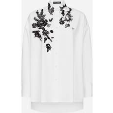 Damen - Weiß Hemden Dolce & Gabbana Oversize cotton shirt with lace appliqués