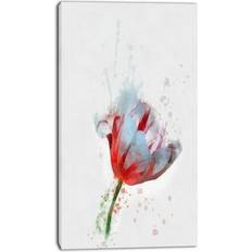 Design Art Beautiful Red White Flower Sketch Multicolour Framed Art 16x32"