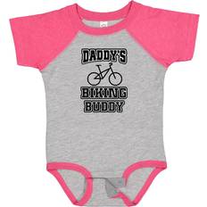Inktastic Daddys Biking Buddy Baby Bodysuit - Heather & Hot Pink