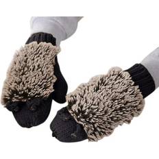 Cotton - Women Gloves Women's Knitted Warm Cartoon Hedgehog Winter Cotton Thick Gloves - Black