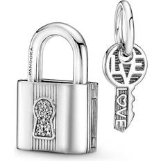 Women Charms & Pendants Pandora Padlock & Key Dangle Charm- Silver/Transparent