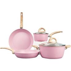 Vkoocy Pink Cookware Set with lid 6 Parts