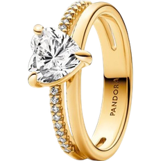 Pandora Silver - Women Jewelry Pandora Double Band Heart Ring - Gold/Transparent