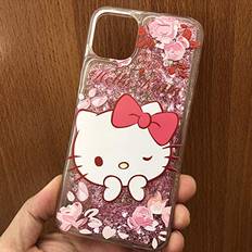 Mobile Phone Accessories Apple iPhone 11 Pro Max 6.5" Case Pink Hello Kitty Floating Liquid Glitter Hearts TPU Rubber Waterfall Cover iPhone 11 Pro Max