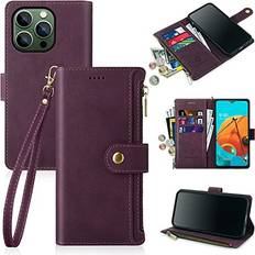 Apple iPhone 13 Pro Max Wallet Cases Antsturdy for iPhone 13 Pro Max 6.7" Wallet Case,PU Leather with Handbag Wrist Strap Folio Flip Cover [RFID Blocking] Credit Card Slot Business Card Holder [Kickstand Function] Wine Red