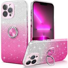 Mobile Phone Covers PeeTep iPhone 13 Pro Max Case, Slim Fit Glitter Sparkly Case with 360°Ring Holder Kickstand Magnetic Car Mount Shock-Absorbent Protective Durable Cover for iPhone 13 Pro Max 6.7" for Girls Women, Pink