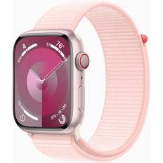 Wearables Apple Watch Series 9 Cellular Aluminum Case, Adjustable Strap Light Pink Sport Loop Pink Case 45mm