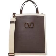 Brown - Leather Fabric Tote Bags Valentino Garavani VLogo Signature canvas tote bag